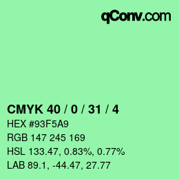 カラーコード: CMYK 40 / 0 / 31 / 4 | qconv.com