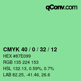 カラーコード: CMYK 40 / 0 / 32 / 12 | qconv.com