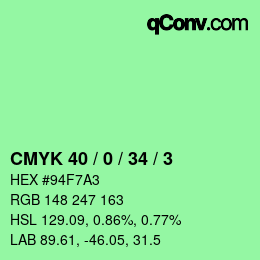 颜色代码: CMYK 40 / 0 / 34 / 3 | qconv.com