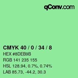 カラーコード: CMYK 40 / 0 / 34 / 8 | qconv.com