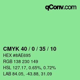 カラーコード: CMYK 40 / 0 / 35 / 10 | qconv.com