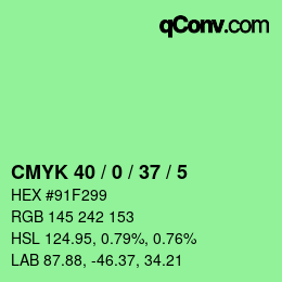 颜色代码: CMYK 40 / 0 / 37 / 5 | qconv.com