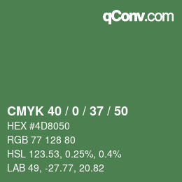 Color code: CMYK 40 / 0 / 37 / 50 | qconv.com