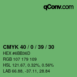 颜色代码: CMYK 40 / 0 / 39 / 30 | qconv.com