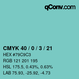 カラーコード: CMYK 40 / 0 / 3 / 21 | qconv.com