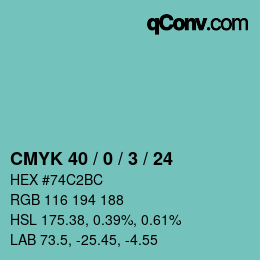 颜色代码: CMYK 40 / 0 / 3 / 24 | qconv.com