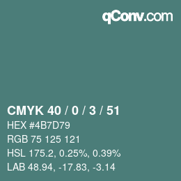 Color code: CMYK 40 / 0 / 3 / 51 | qconv.com