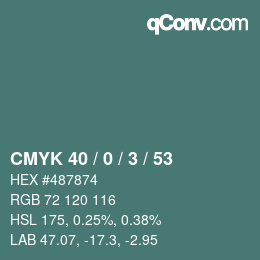 Color code: CMYK 40 / 0 / 3 / 53 | qconv.com