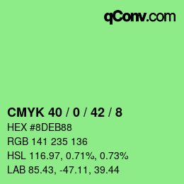 颜色代码: CMYK 40 / 0 / 42 / 8 | qconv.com