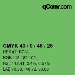 Farbcode: CMYK 40 / 0 / 46 / 26 | qconv.com