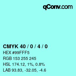 カラーコード: CMYK 40 / 0 / 4 / 0 | qconv.com