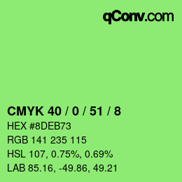 カラーコード: CMYK 40 / 0 / 51 / 8 | qconv.com