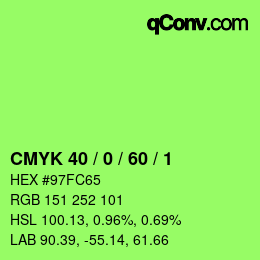 カラーコード: CMYK 40 / 0 / 60 / 1 | qconv.com