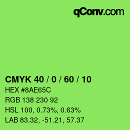 颜色代码: CMYK 40 / 0 / 60 / 10 | qconv.com