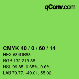 カラーコード: CMYK 40 / 0 / 60 / 14 | qconv.com