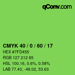カラーコード: CMYK 40 / 0 / 60 / 17 | qconv.com