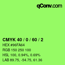 カラーコード: CMYK 40 / 0 / 60 / 2 | qconv.com