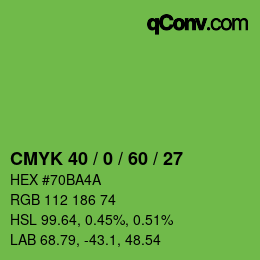 カラーコード: CMYK 40 / 0 / 60 / 27 | qconv.com