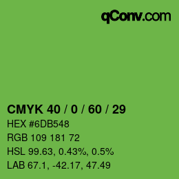カラーコード: CMYK 40 / 0 / 60 / 29 | qconv.com