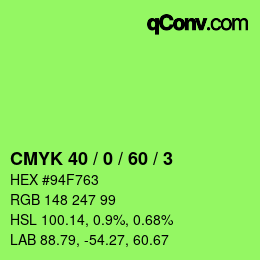 カラーコード: CMYK 40 / 0 / 60 / 3 | qconv.com