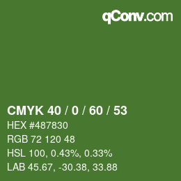 カラーコード: CMYK 40 / 0 / 60 / 53 | qconv.com