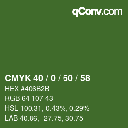颜色代码: CMYK 40 / 0 / 60 / 58 | qconv.com