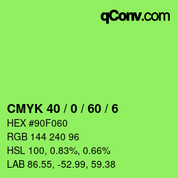 カラーコード: CMYK 40 / 0 / 60 / 6 | qconv.com