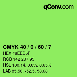 カラーコード: CMYK 40 / 0 / 60 / 7 | qconv.com