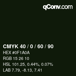 カラーコード: CMYK 40 / 0 / 60 / 90 | qconv.com