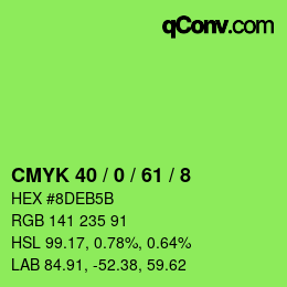 颜色代码: CMYK 40 / 0 / 61 / 8 | qconv.com