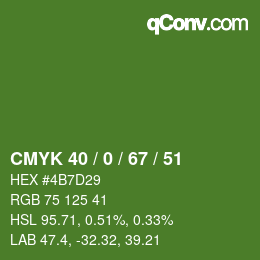 Color code: CMYK 40 / 0 / 67 / 51 | qconv.com