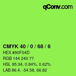 カラーコード: CMYK 40 / 0 / 68 / 6 | qconv.com