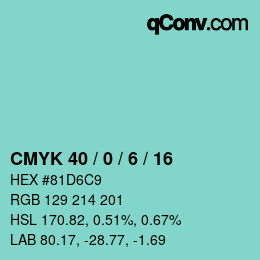 Color code: CMYK 40 / 0 / 6 / 16 | qconv.com
