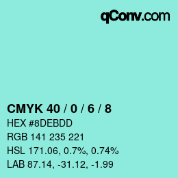 カラーコード: CMYK 40 / 0 / 6 / 8 | qconv.com