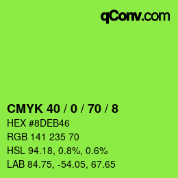 カラーコード: CMYK 40 / 0 / 70 / 8 | qconv.com