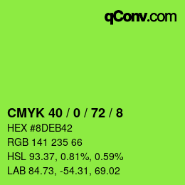 カラーコード: CMYK 40 / 0 / 72 / 8 | qconv.com
