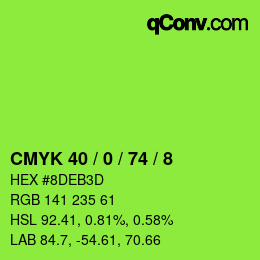 Color code: CMYK 40 / 0 / 74 / 8 | qconv.com