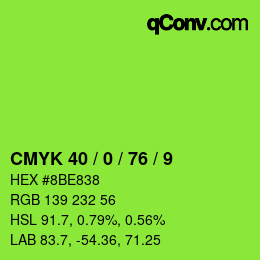 カラーコード: CMYK 40 / 0 / 76 / 9 | qconv.com