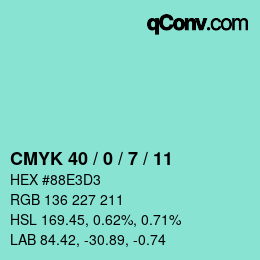 カラーコード: CMYK 40 / 0 / 7 / 11 | qconv.com