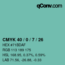 カラーコード: CMYK 40 / 0 / 7 / 26 | qconv.com