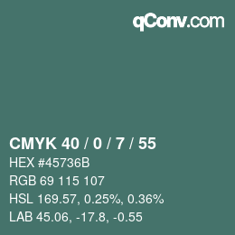 Color code: CMYK 40 / 0 / 7 / 55 | qconv.com