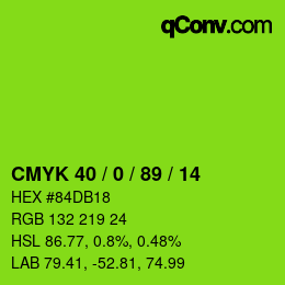 カラーコード: CMYK 40 / 0 / 89 / 14 | qconv.com