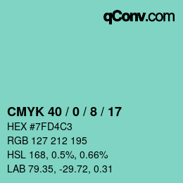 カラーコード: CMYK 40 / 0 / 8 / 17 | qconv.com