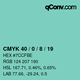颜色代码: CMYK 40 / 0 / 8 / 19 | qconv.com
