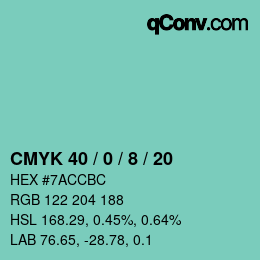 カラーコード: CMYK 40 / 0 / 8 / 20 | qconv.com