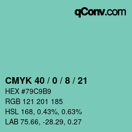 カラーコード: CMYK 40 / 0 / 8 / 21 | qconv.com