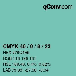 カラーコード: CMYK 40 / 0 / 8 / 23 | qconv.com