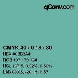 カラーコード: CMYK 40 / 0 / 8 / 30 | qconv.com
