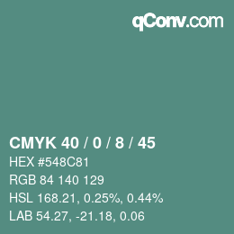 カラーコード: CMYK 40 / 0 / 8 / 45 | qconv.com