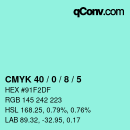 カラーコード: CMYK 40 / 0 / 8 / 5 | qconv.com